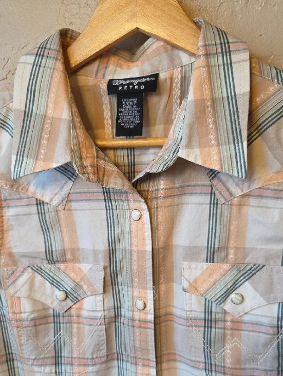Wrangler Retro Plaid Shirt - Peach, Cream & Light Blue - Picture 3 of 4
